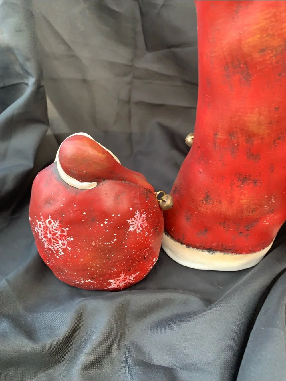 Set of Three Chubby Rustic Hand-Painted Red Santa Claus Figurines Lightweight